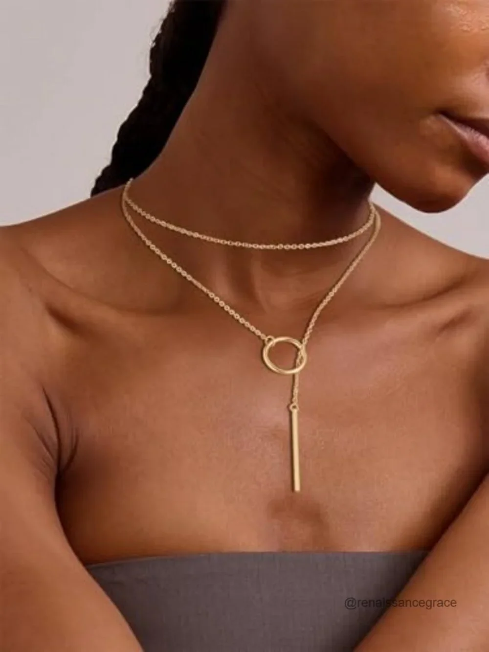 14K Gold Plated Lariat Y-Necklace Long Bar Pendant Necklace